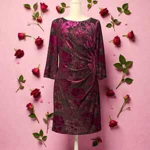 Adrianna Papell - Elegant Floral Dress in Pink and Black